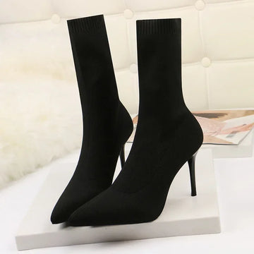 Xajzpa  Sexy Sock Boots Knitting Stretch Boots High Heels for Women Fashion Shoes Spring Autumn Ankle Boots Female